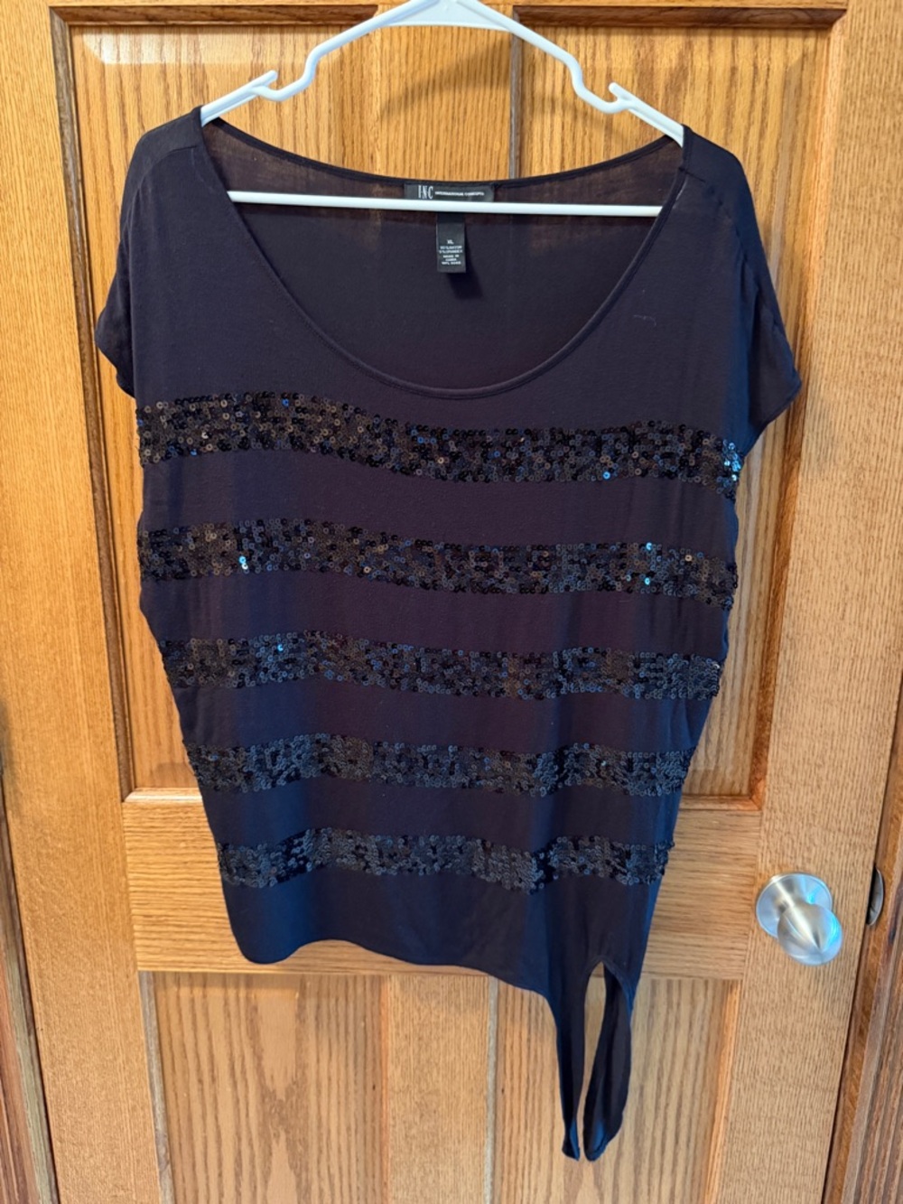 INC International Concepts Black Short Sleeve Sequin Stripe Tee xl